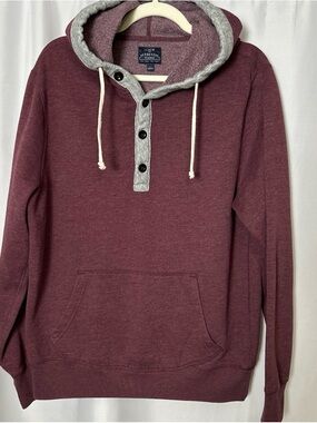 J.Crew Authentic Fleece Burgundy Henley Pullover Hoodie Large